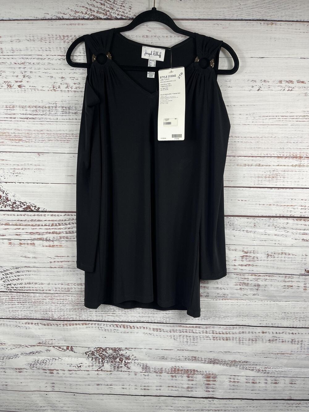 Joseph Ribkoff Blouse Women's Size 8 Black Cold Shoulder V Neck Top Long Sleeve